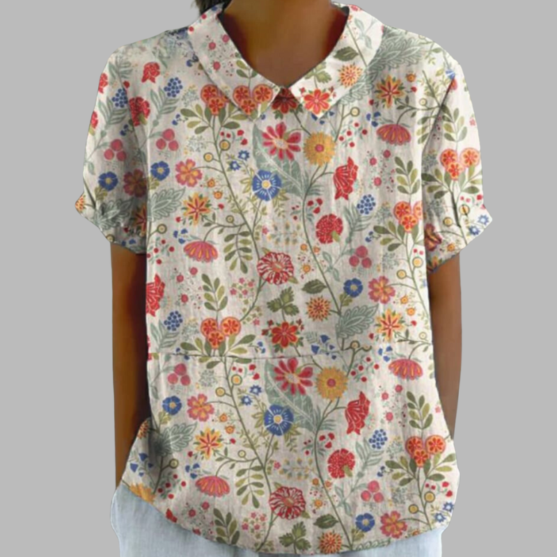 Elegante Damenbluse mit Blumenmuster und kurzen Ärmeln – leichtes bedrucktes Oberteil