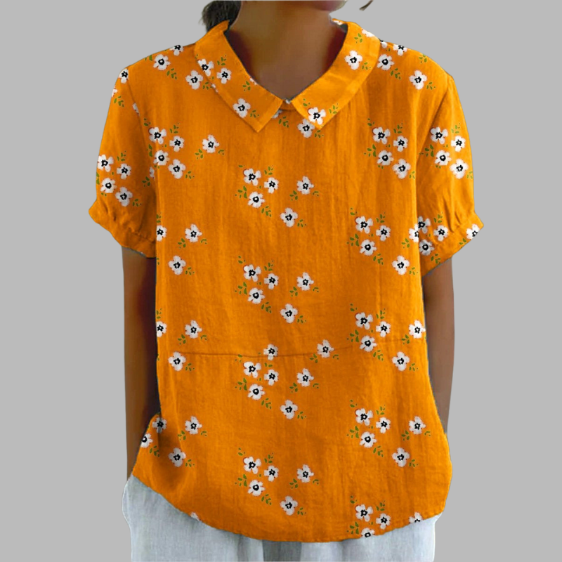 Elegante Damenbluse mit Blumenmuster und kurzen Ärmeln – leichtes bedrucktes Oberteil