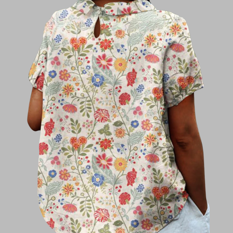 Elegante Damenbluse mit Blumenmuster und kurzen Ärmeln – leichtes bedrucktes Oberteil