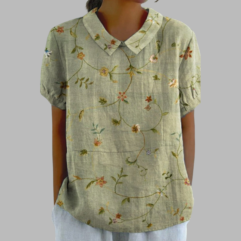 Elegante Damenbluse mit Blumenmuster und kurzen Ärmeln – leichtes bedrucktes Oberteil