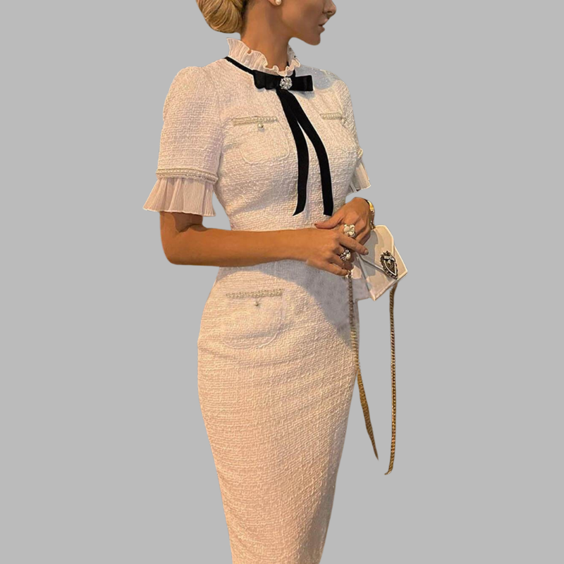 Vintage-Tweedkleid für Damen mit Schleifendetail – zeitlos schicker Stil