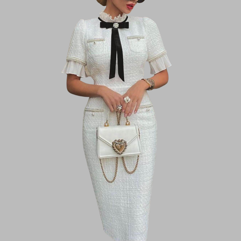 Vintage-Tweedkleid für Damen mit Schleifendetail – zeitlos schicker Stil