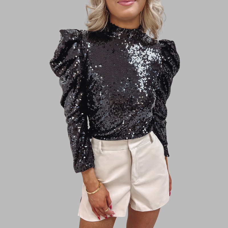 Damen Pailletten Langarmbluse – Schickes Party- & Abendtop