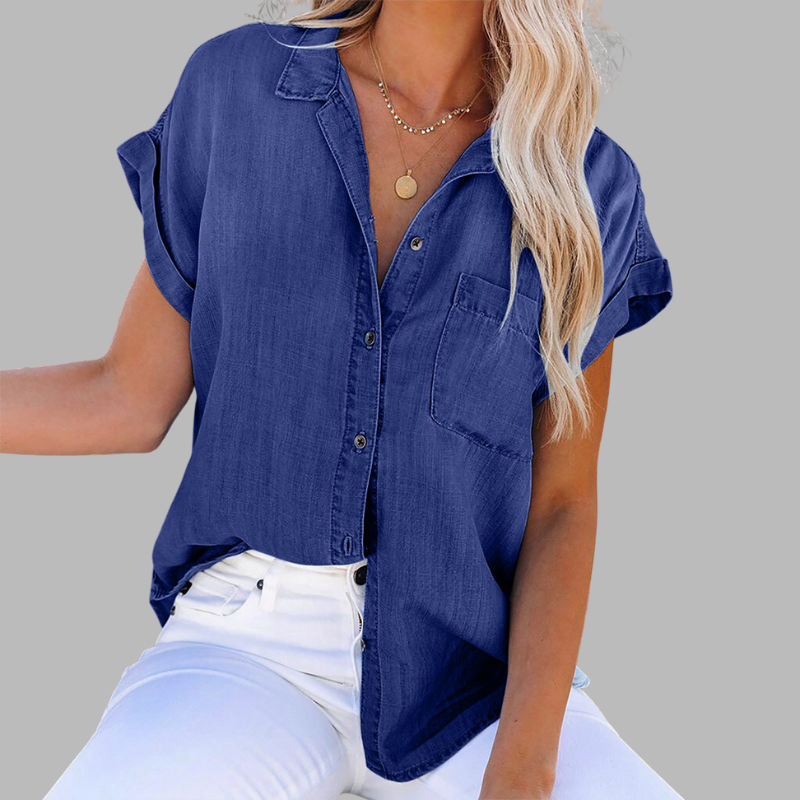 Kurzärmliges Jeanshemd für Damen – Entspanntes, lässiges Oberteil zum Zuknöpfen