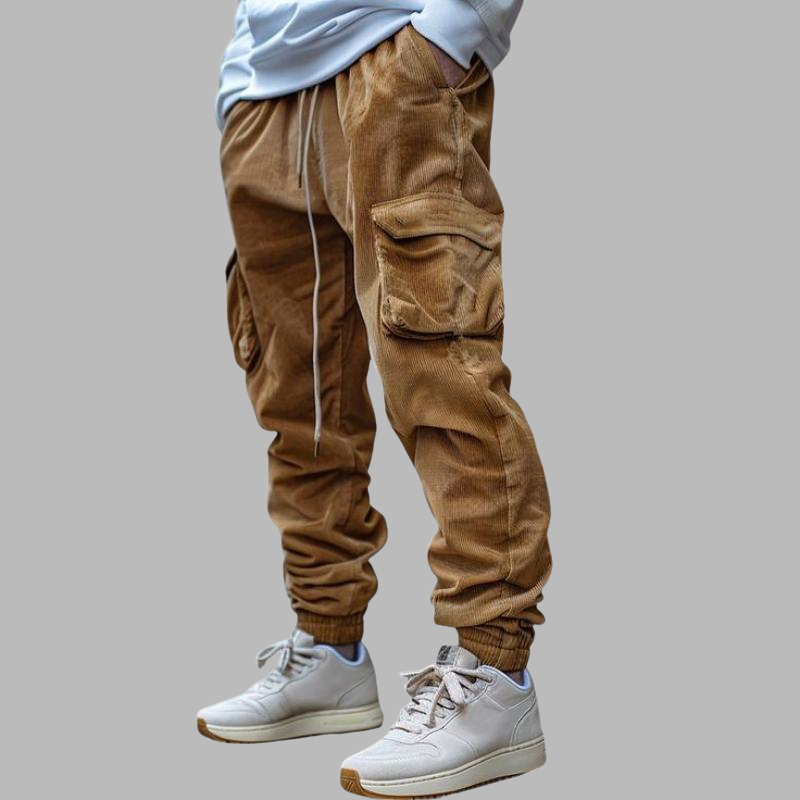 Herren-Cargohose aus Cord – Relaxed Fit mit elastischem Bund und praktischen Taschen