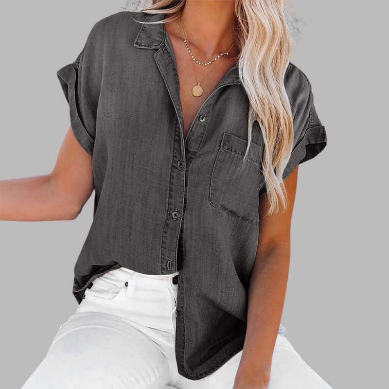 Kurzärmliges Jeanshemd für Damen – Entspanntes, lässiges Oberteil zum Zuknöpfen